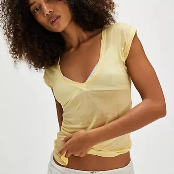 Free People Tops - NWT Free People Intimately On Air Yellow V-Neck Tee